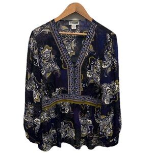JL Studio‎ Womens Paisley Flowy Retro Blouse Plus Size 20W Hippie Artsy Boho